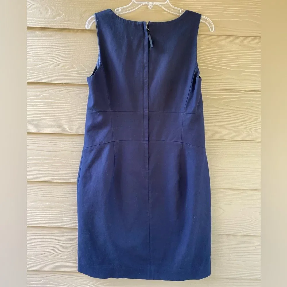 J.Crew Allura Navy Blue Superfine Cotton Lined Sleeveless Shift Dress Size 10